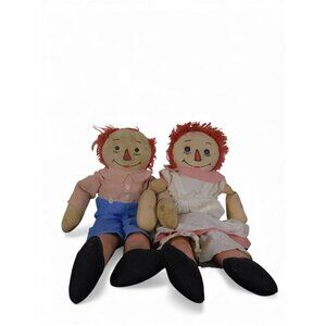 Vintage Raggedy Ann & Andy Dolls 20" - Handcrafted Cloth Poppets - Good